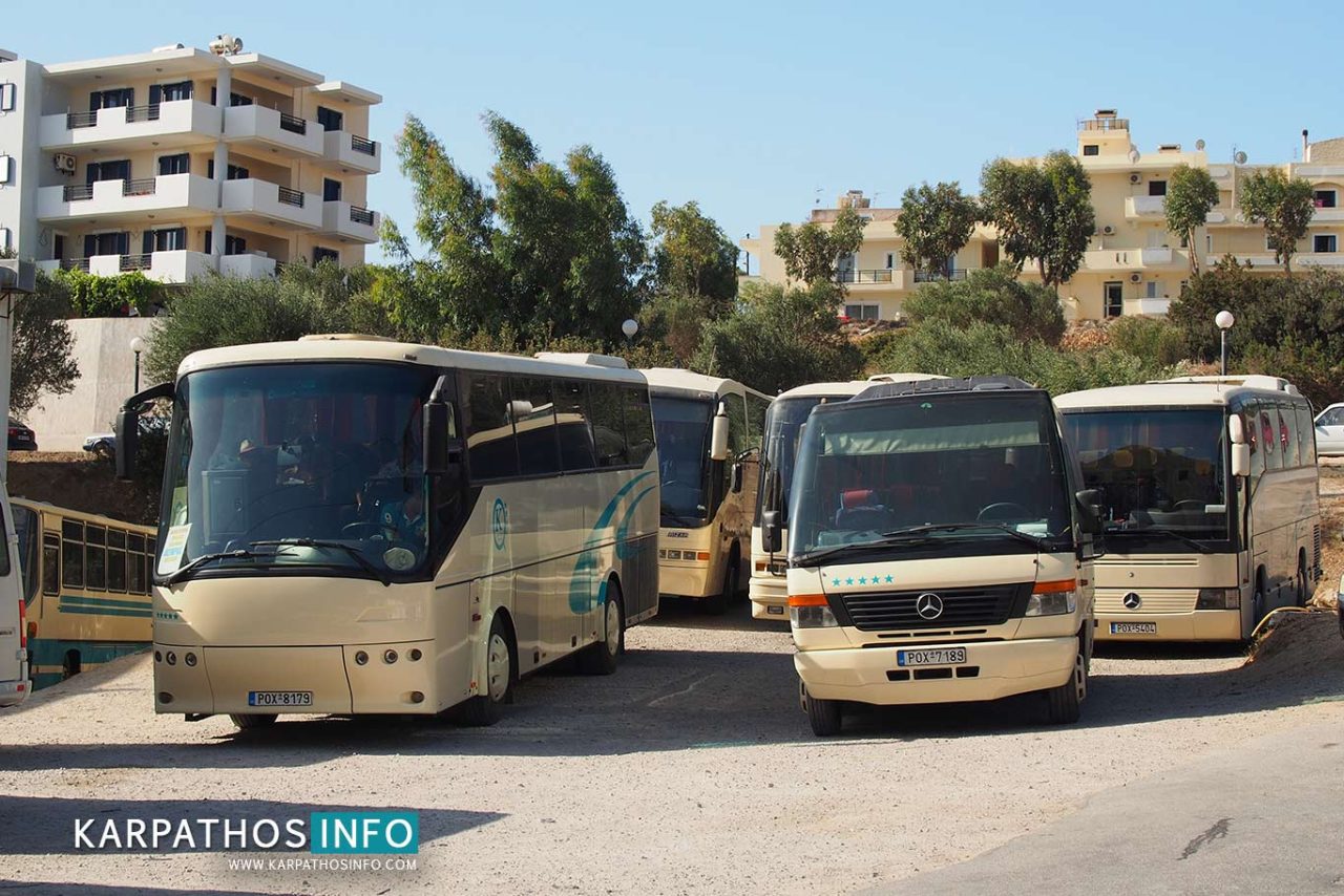 Karpathos bus station with local buses